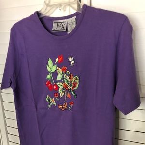 Ladies Purple Cotton Embroidered Tee Size Small